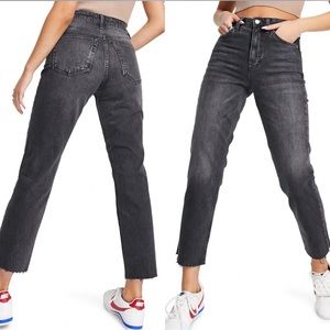 Moto Raw Hem Straight Jeans